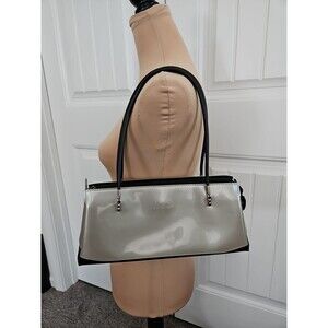 Beijo Beige And Black Patent Leather Shoulder Bag Purse Retro 90's